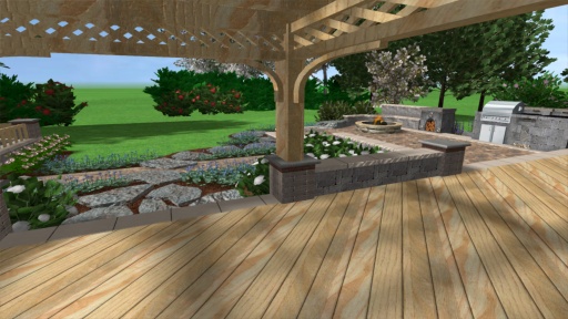 Deck with Gazebo and Outdoor Kitchen with Fireplace.