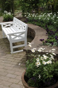 White bench and flower box