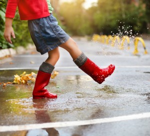child in rain boots