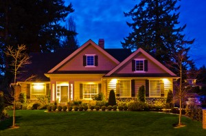 Luxury house at night in Vancouver, Canada.