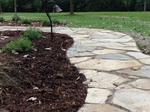 Curved flagstone front walkway