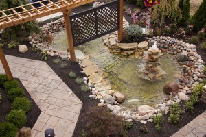 Beautiful backyard fountain and pool