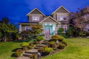 Luxury house at night in Vancouver, Canada.