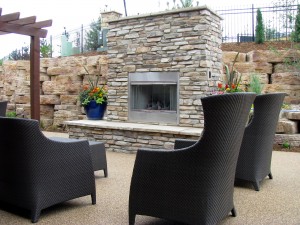 outdoor living space with fireplace