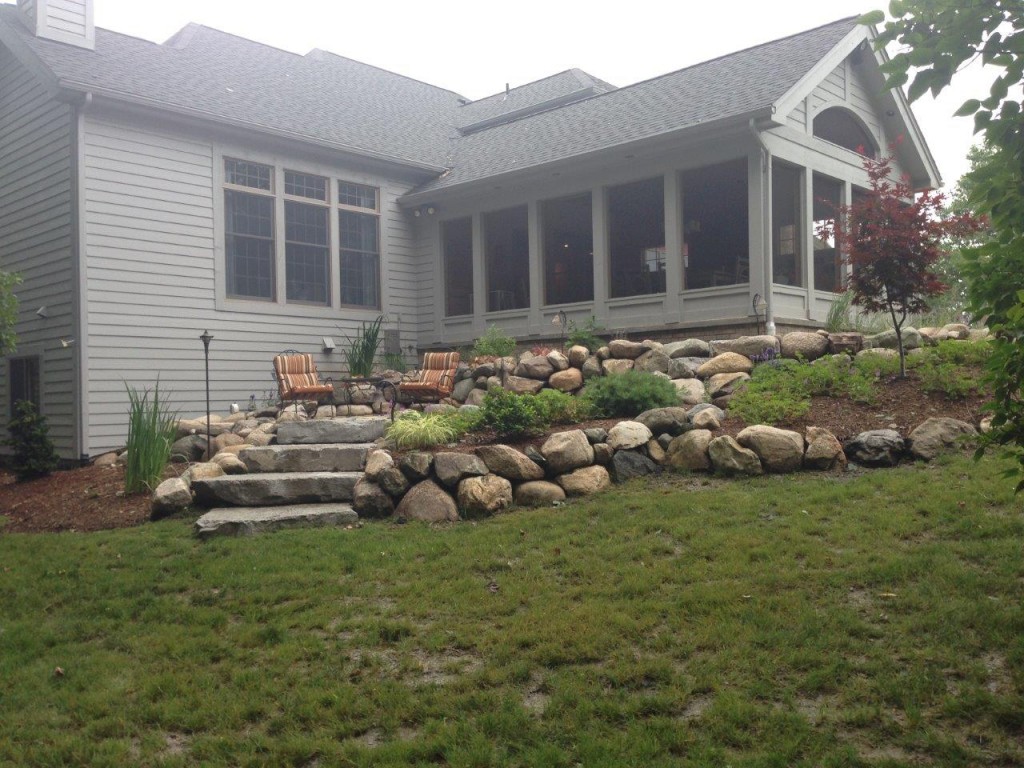 Raised Boulder Stairs and Sitting Area