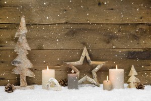 Rustic country background - wood - with candles and snowflakes f
