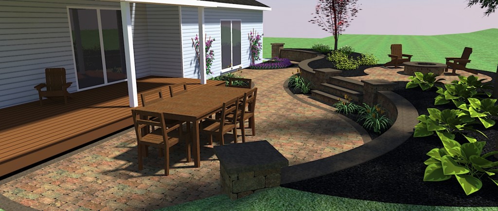 Side View Of Paver Patio with Raised Fire Pit Area