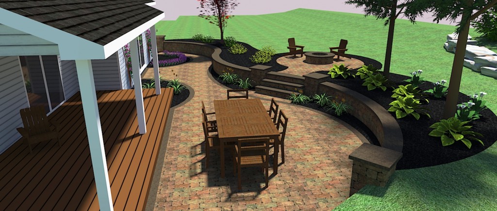 Patio Paver Design Back Of House With Raised Fire Pit Area