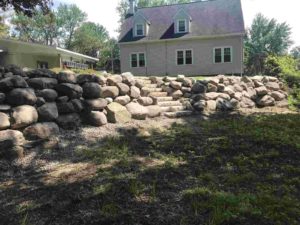 Retaining Wall with Boulders - Twin Oaks Landscape