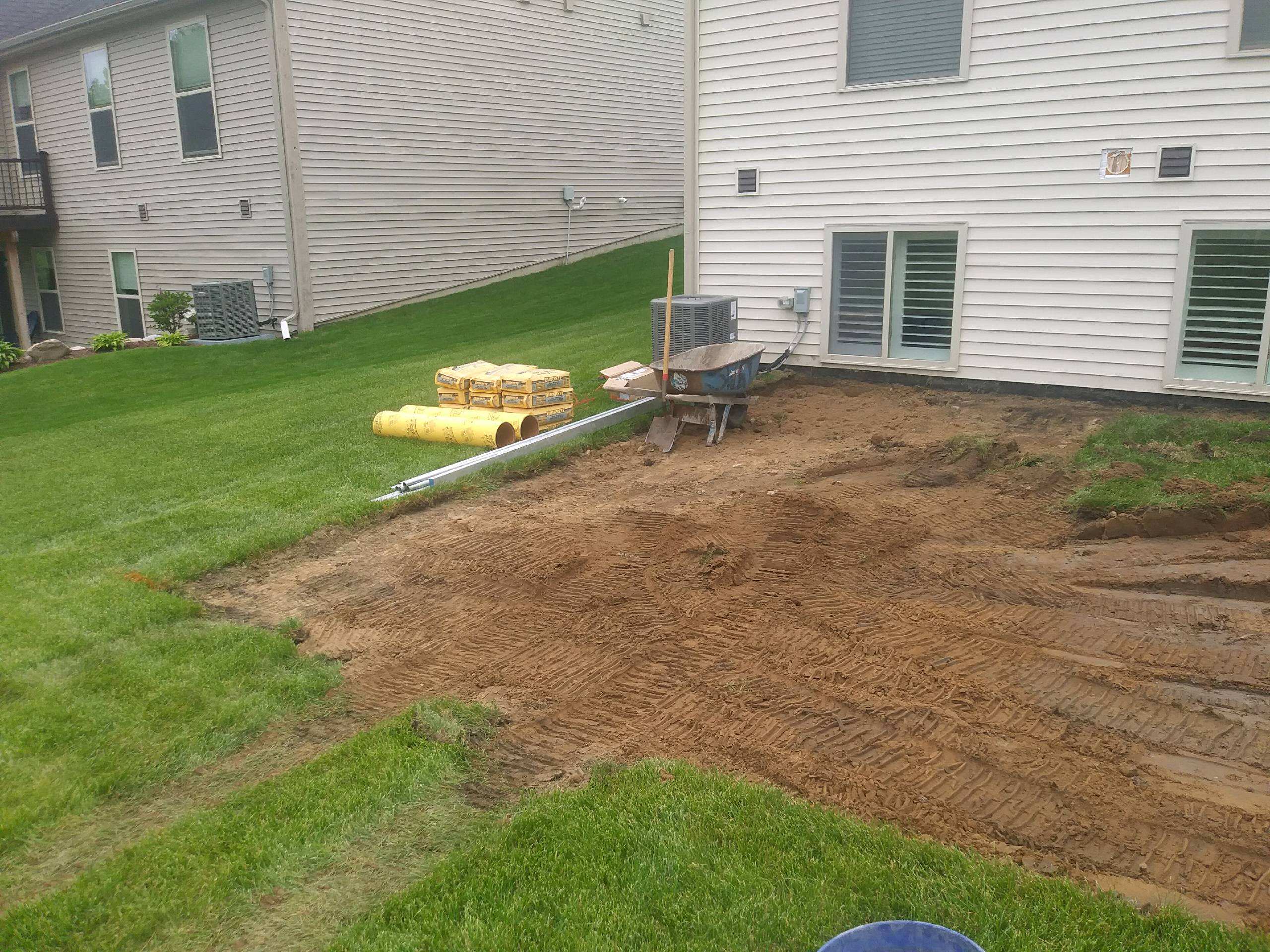 Backyard with new landscape installation.