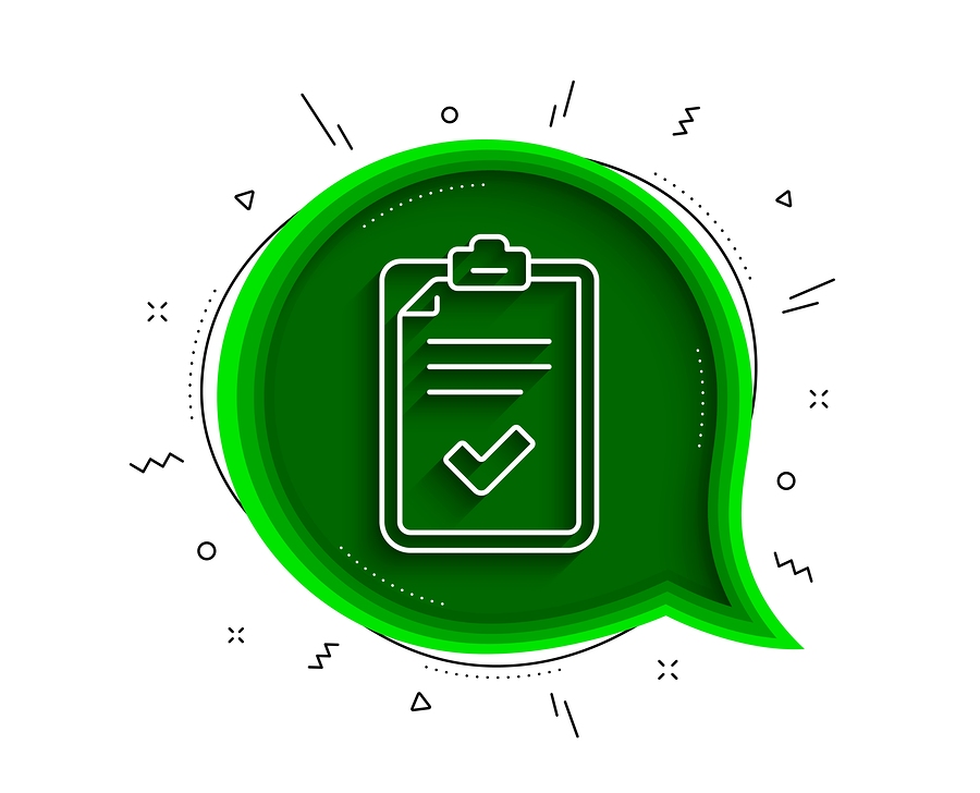 Checklist icon in a green speech bubble.