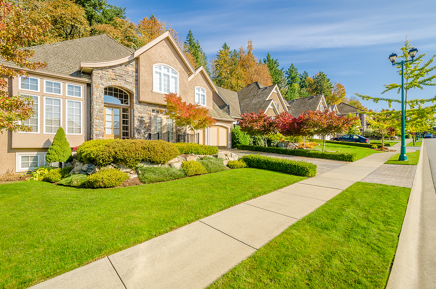 A perfect neighborhood. Houses in suburb at Spring in the north America.