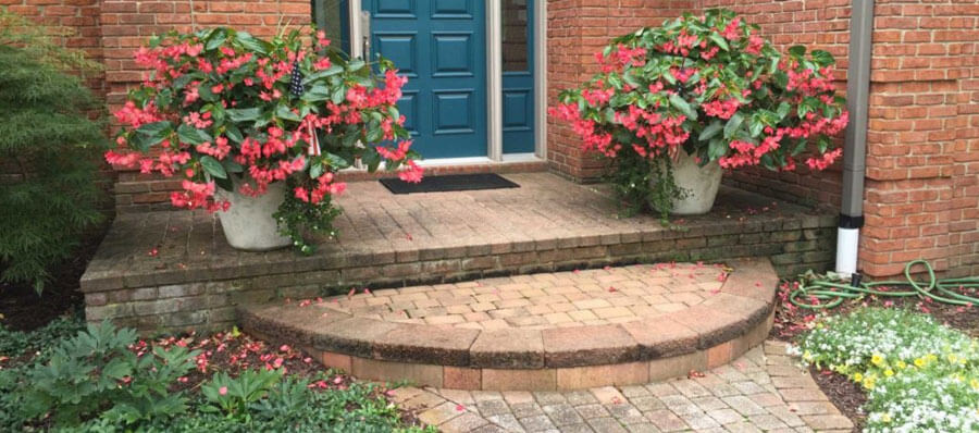 Brick Front Porch and walkway installed by Twin Oaks Landscape in Dexter MI
