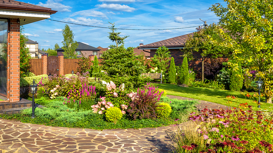 Beautiful well manicured landscape on a residential property.