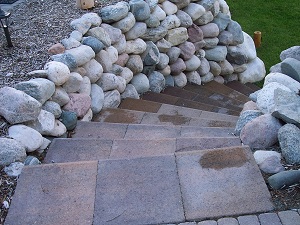 Boulder Wall and Paver Steps