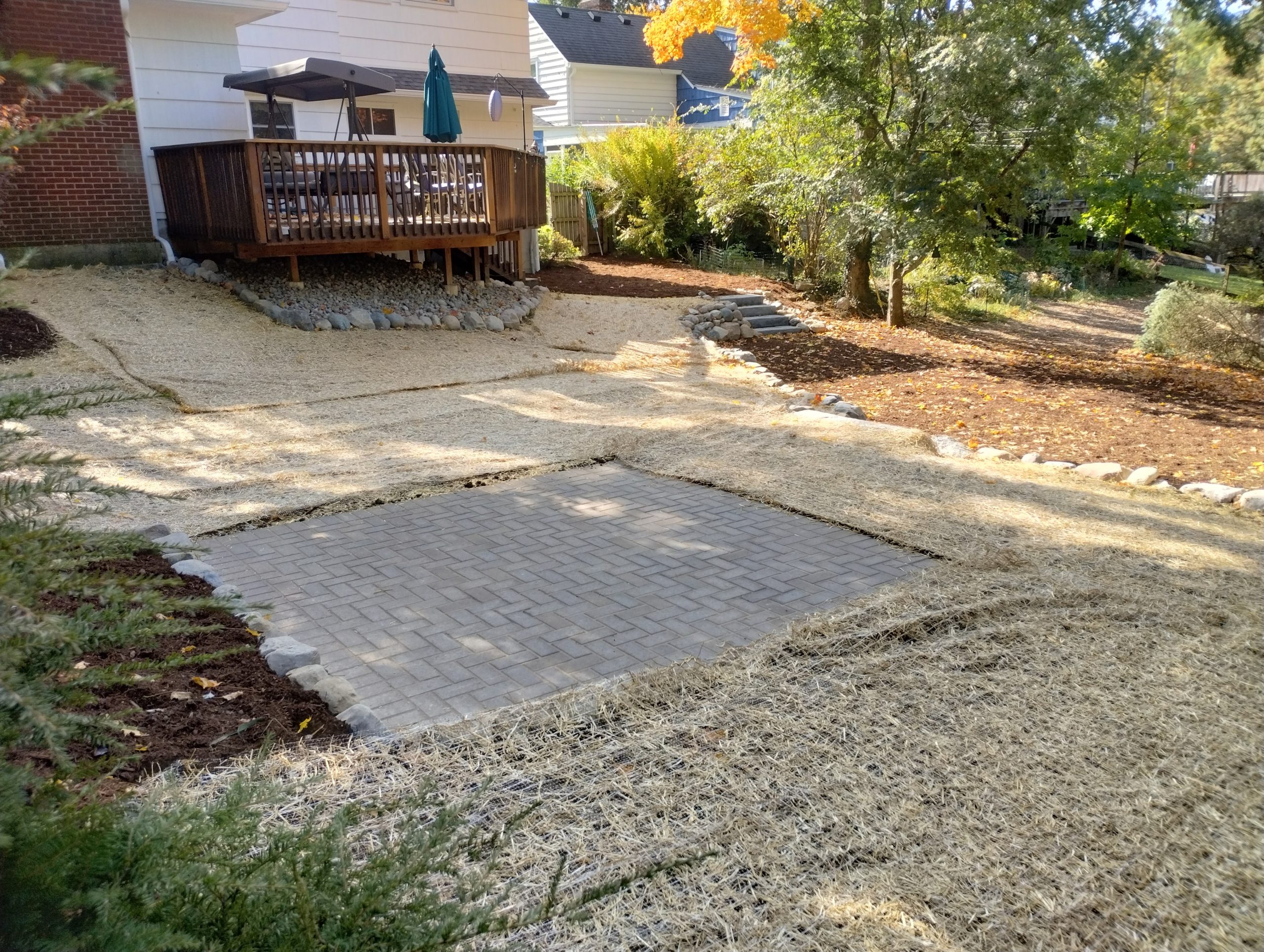 End result of backyard renovation with new landscape and tiers.