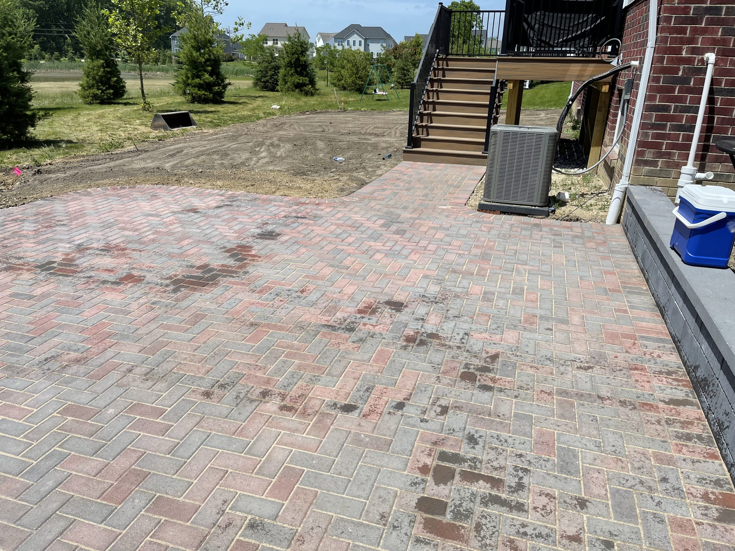 Paver patio before sod installation.